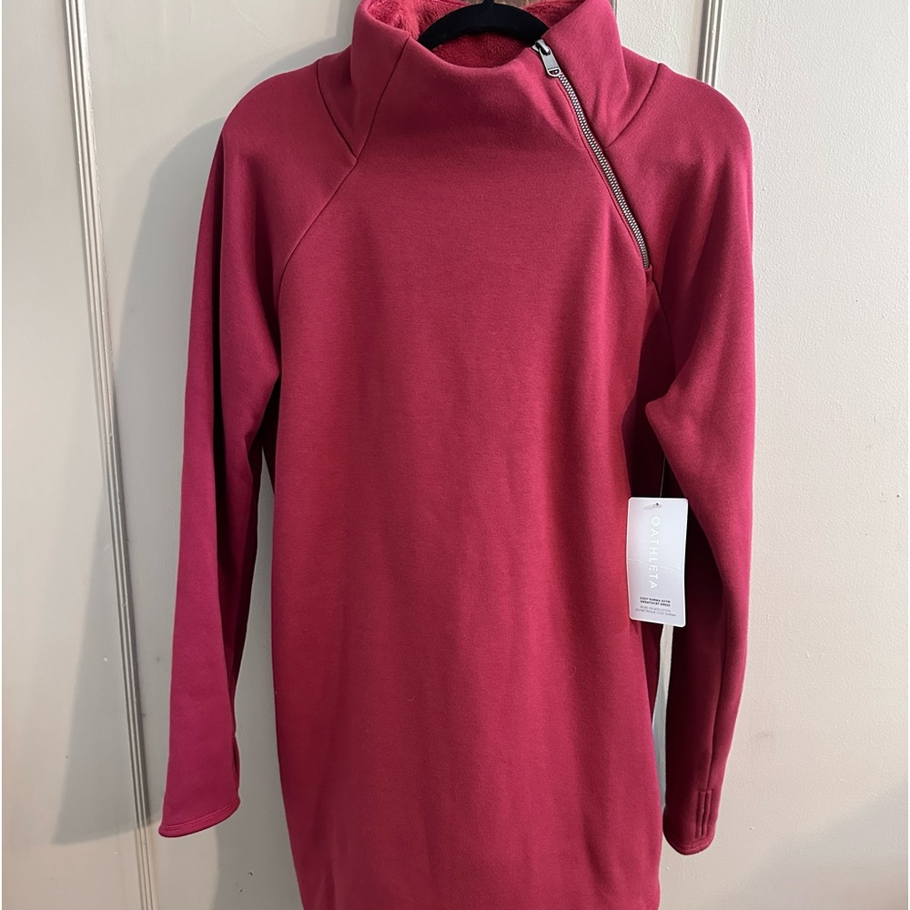 NWT ATHLETA Cozy Karma Asym Sweatshirt Dress Red Large